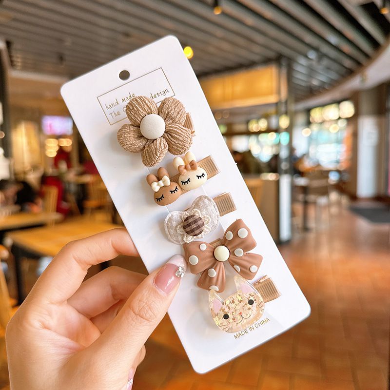 甜美可愛布藝髮夾(五入組)-碎花+糖果兔兔-紫色