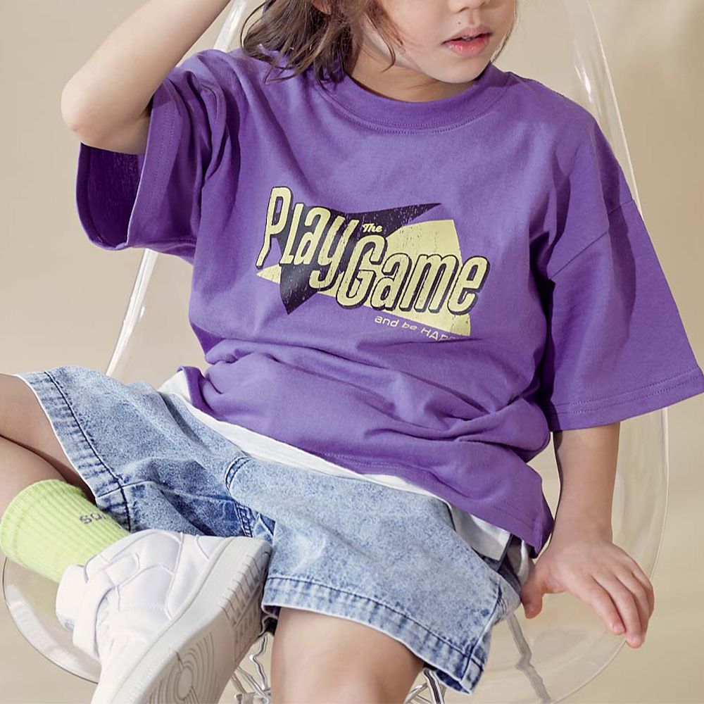 100%棉 帥氣印花短袖上衣-PLAYGAME-紫