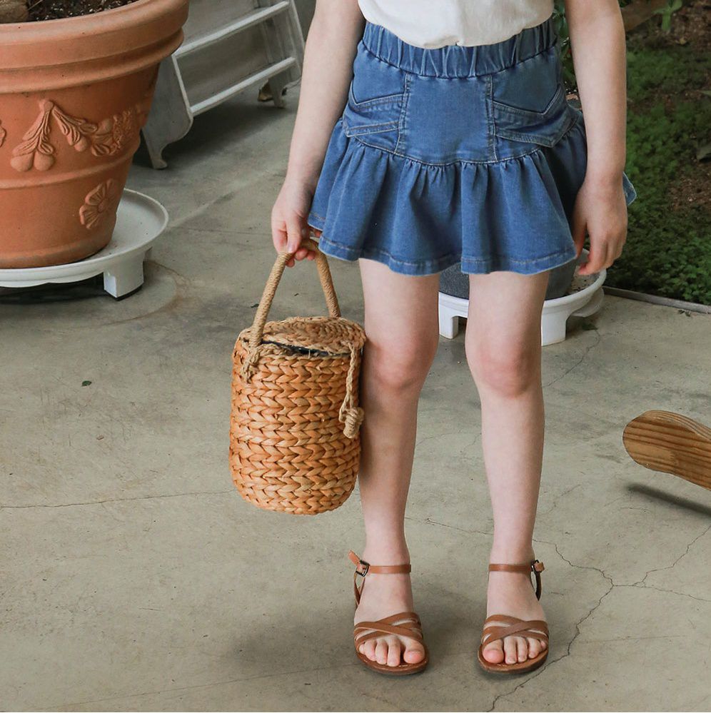 韓國 PuellaFLO - 荷葉裙襬牛仔褲裙-深藍