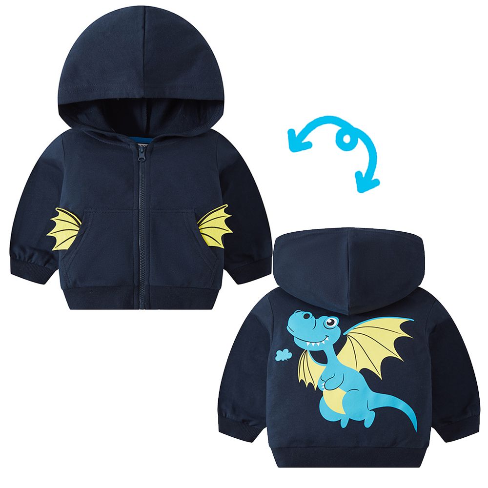 純棉立體造型連帽外套-小飛龍-藏青