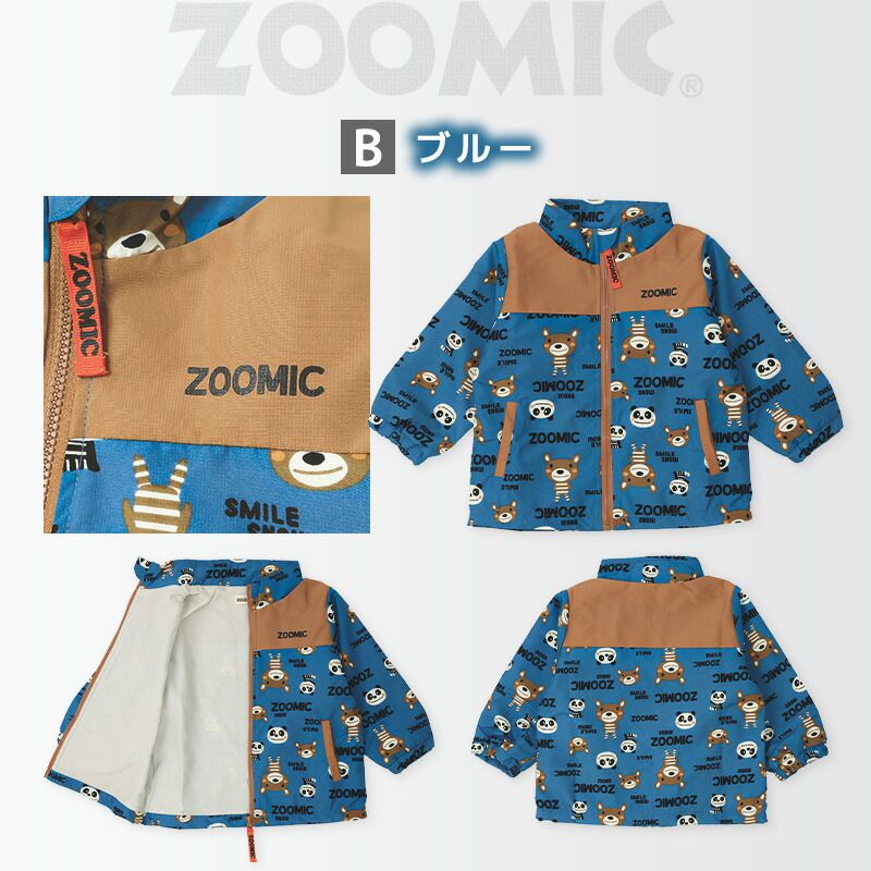 日本 ZOOLAND - 撥水加工 防風刷毛鋪棉外套-熊熊大集合-藍x卡其