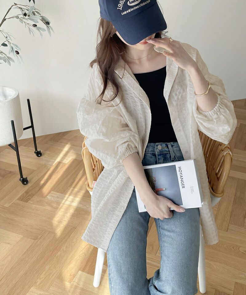 日本 Classical Elf - 2WAY文藝泡泡皺縮短袖上衣-米白