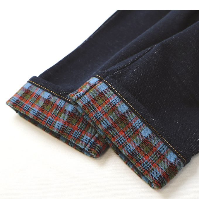 日本 ZOOLAND - 柔軟舒適格紋七分褲-蛋包飯口袋-海軍藍