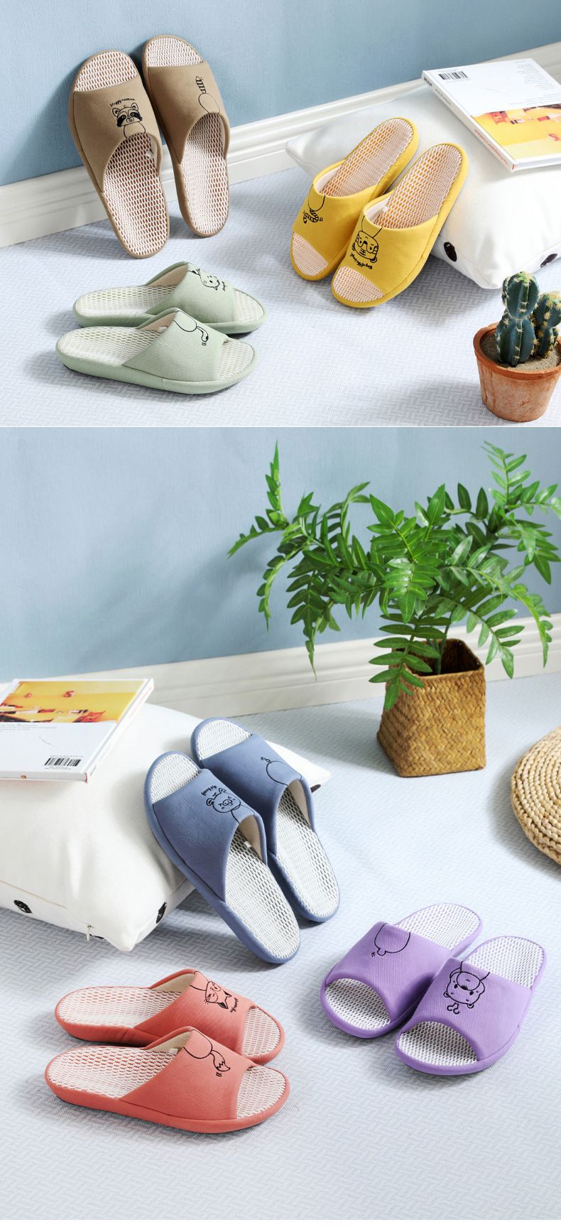3D立體網眼透氣靜音室內拖鞋-小豬-海軍藍