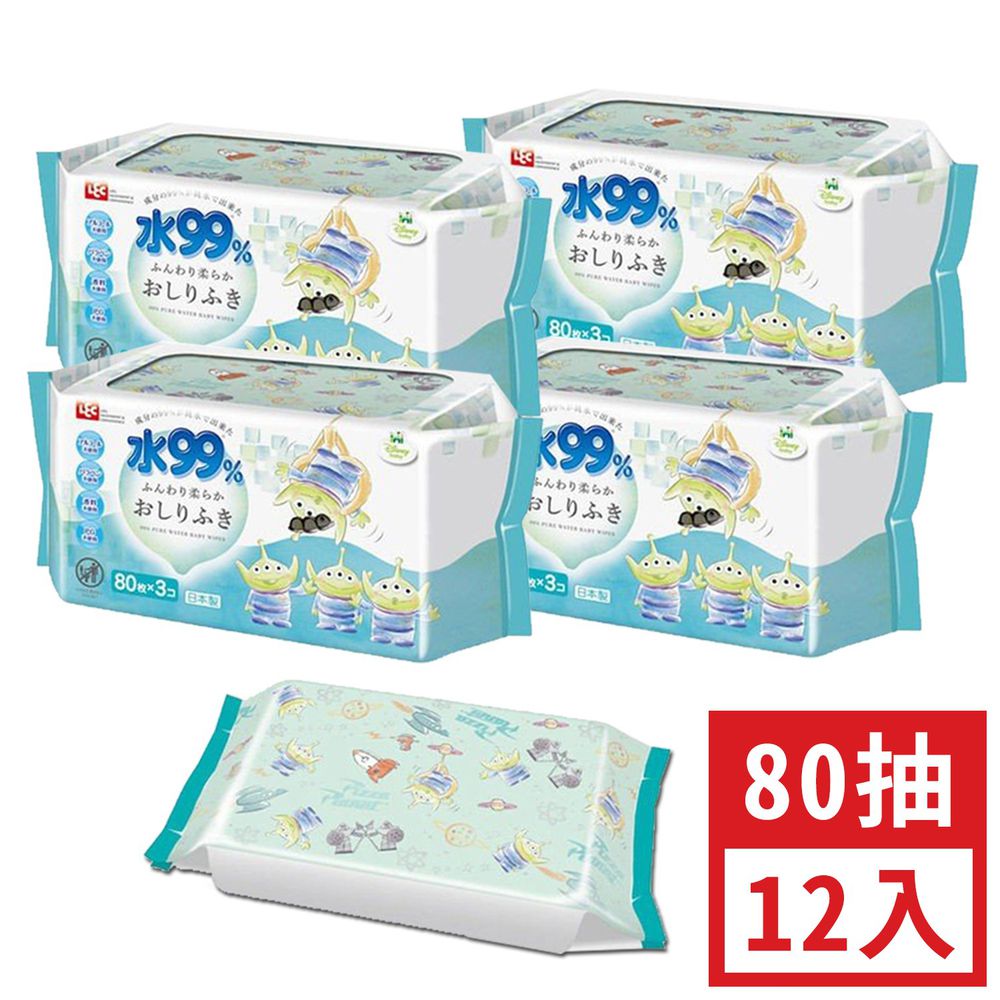 日本 LEC - 純水99%一般型擦屁屁濕紙巾-新款迪士尼-三眼怪-12包入箱購組-80抽x12包入
