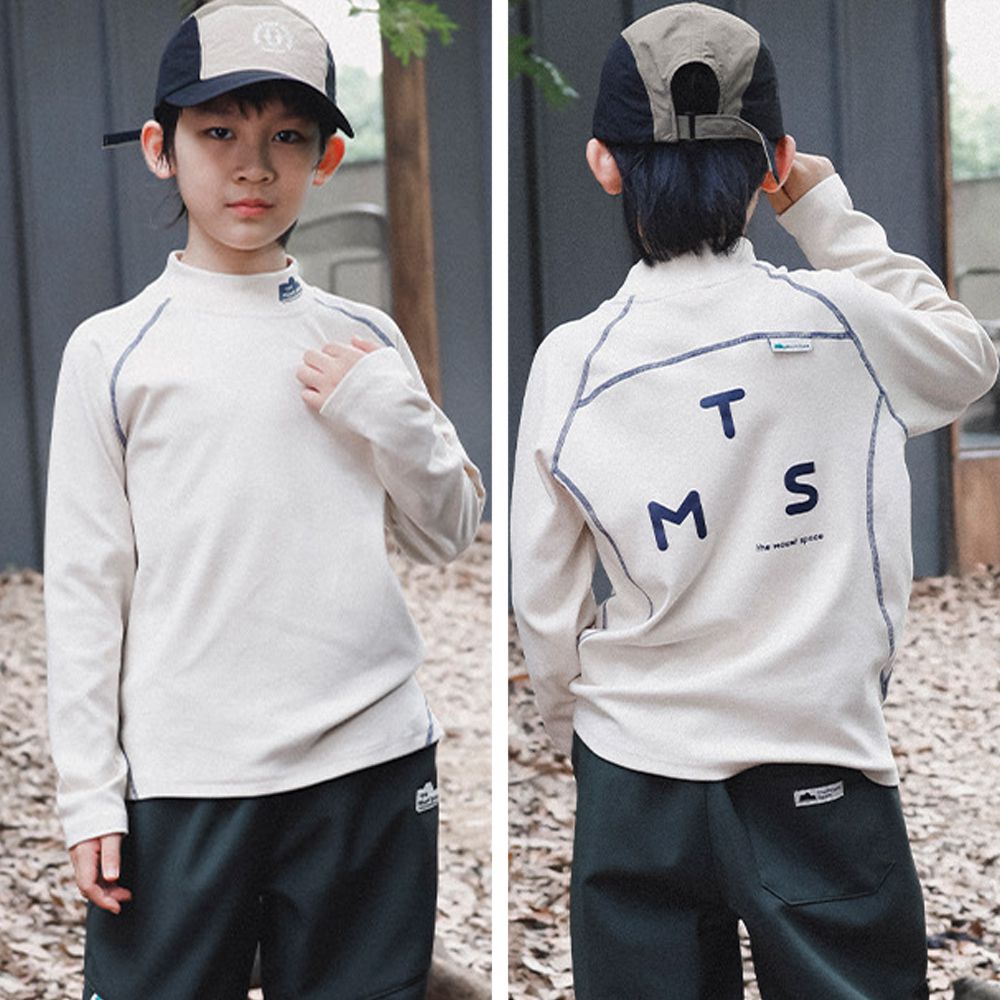 德絨保暖半高領長袖上衣-灰杏