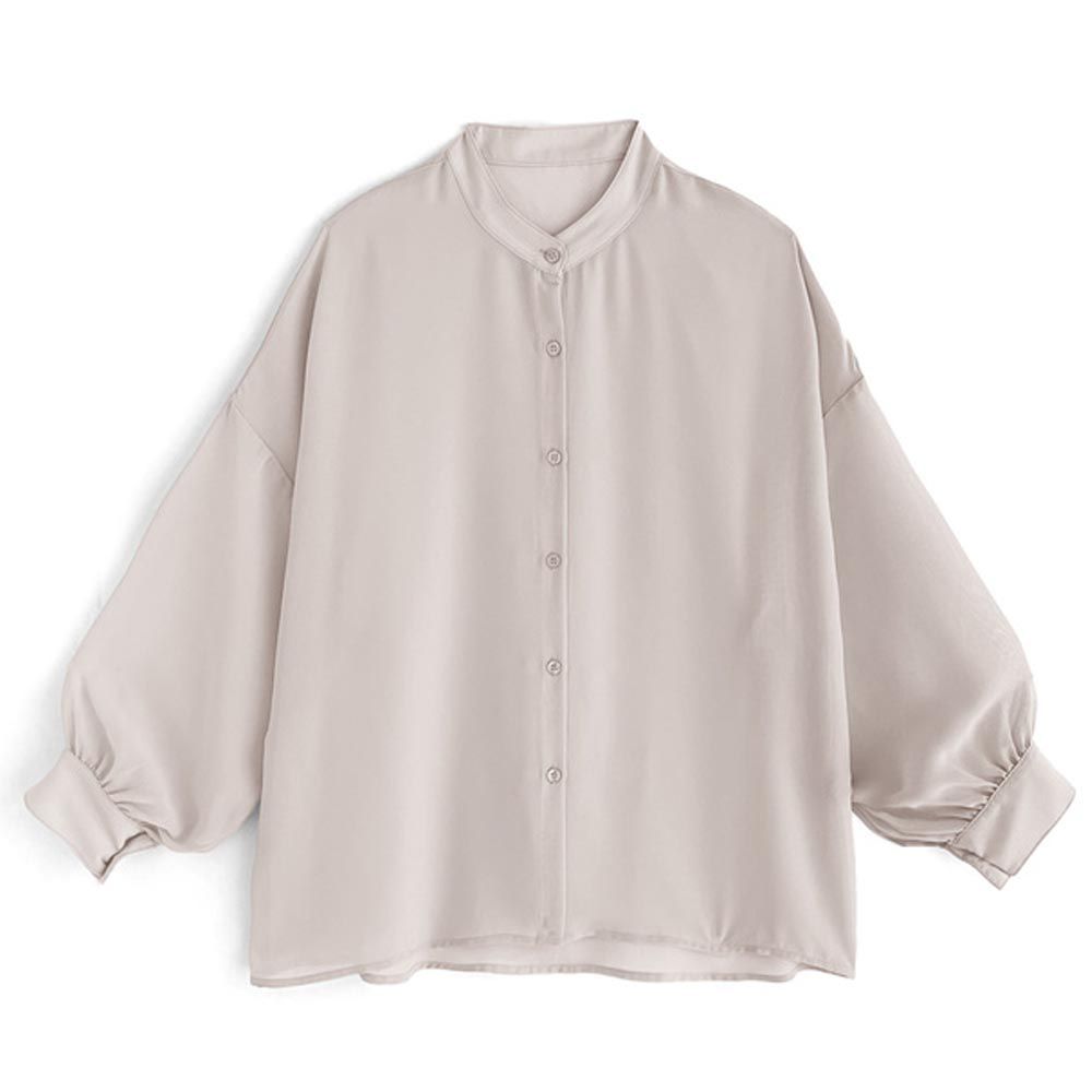 日本 GRL - 透膚感泡泡袖薄長袖襯衫-灰棕 (F)