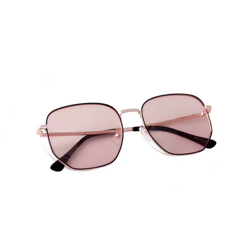 ALEGANT - 復古幾何裸櫻粉金色方框感光變色寶麗來偏光太陽眼鏡│UV400太陽眼鏡全天候適用