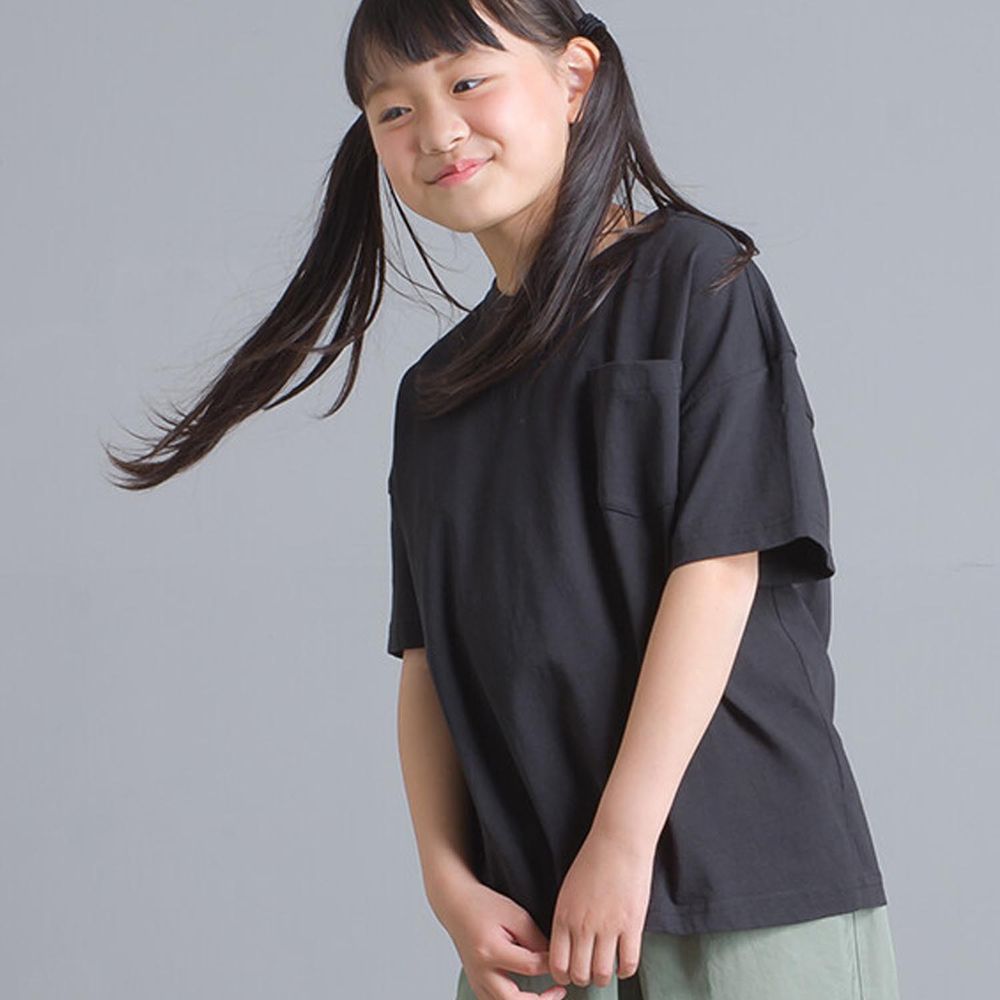 日本 OMNES - 無印風超透氣口袋短袖上衣-黑