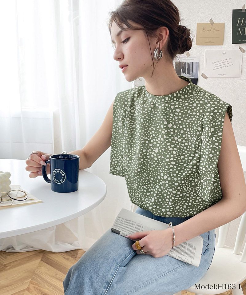 日本 Classical Elf - 優雅時尚雪紡無袖上衣-點點-春芽綠