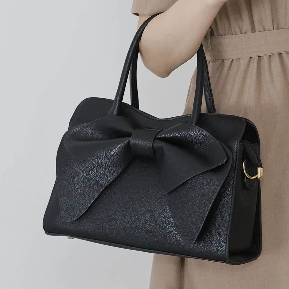 2way俏麗蝴蝶結方型手提/側背包-黑
