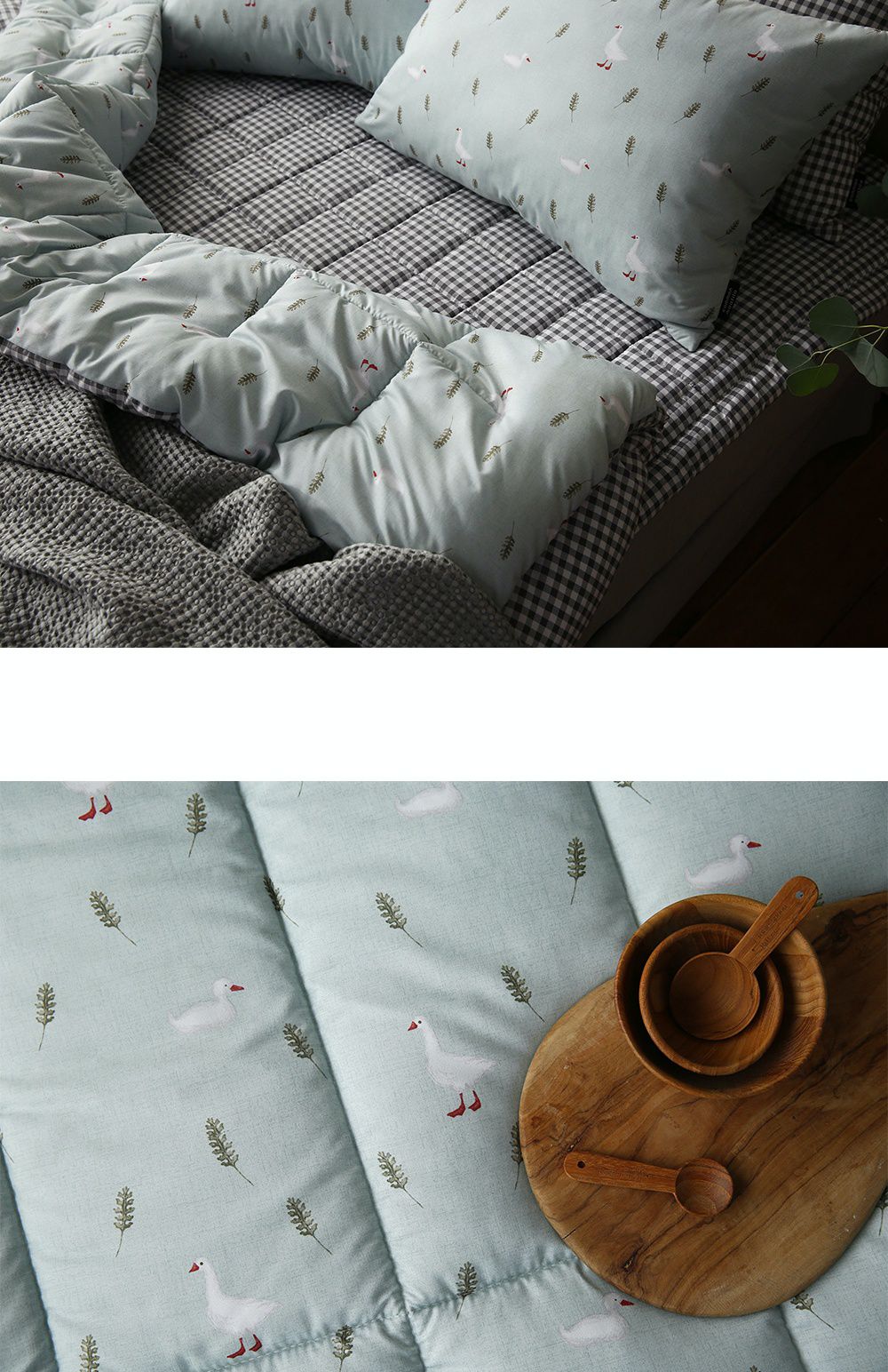 韓國 Maatila - 可水洗超細纖維桃皮感四季被-藍色鴨鴨