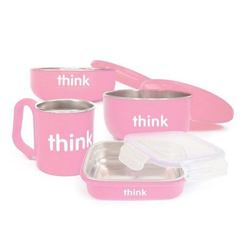 美國 Thinkbaby - 不鏽鋼餐具組-嫩粉紅