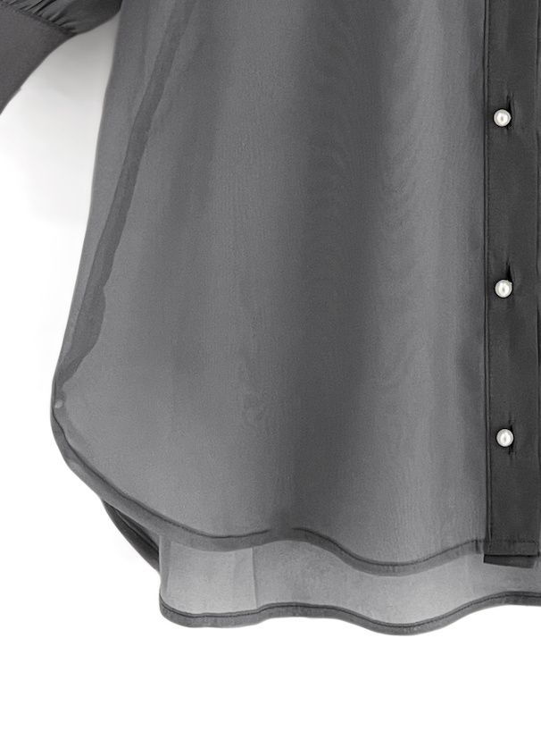 日本 GRL - 優雅光澤感蝴蝶結短袖襯衫-石墨灰 (F)