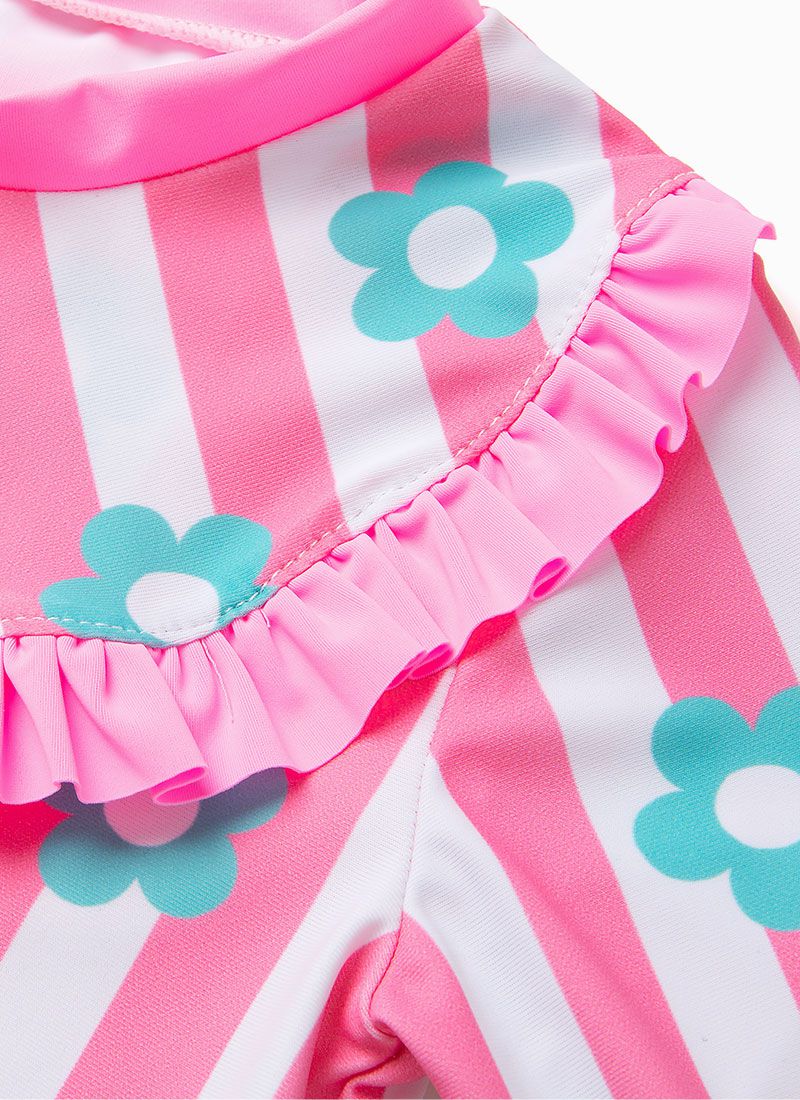 韓國 OZKIZ - 抗UV防曬兒童泳裝-三件組-條紋花