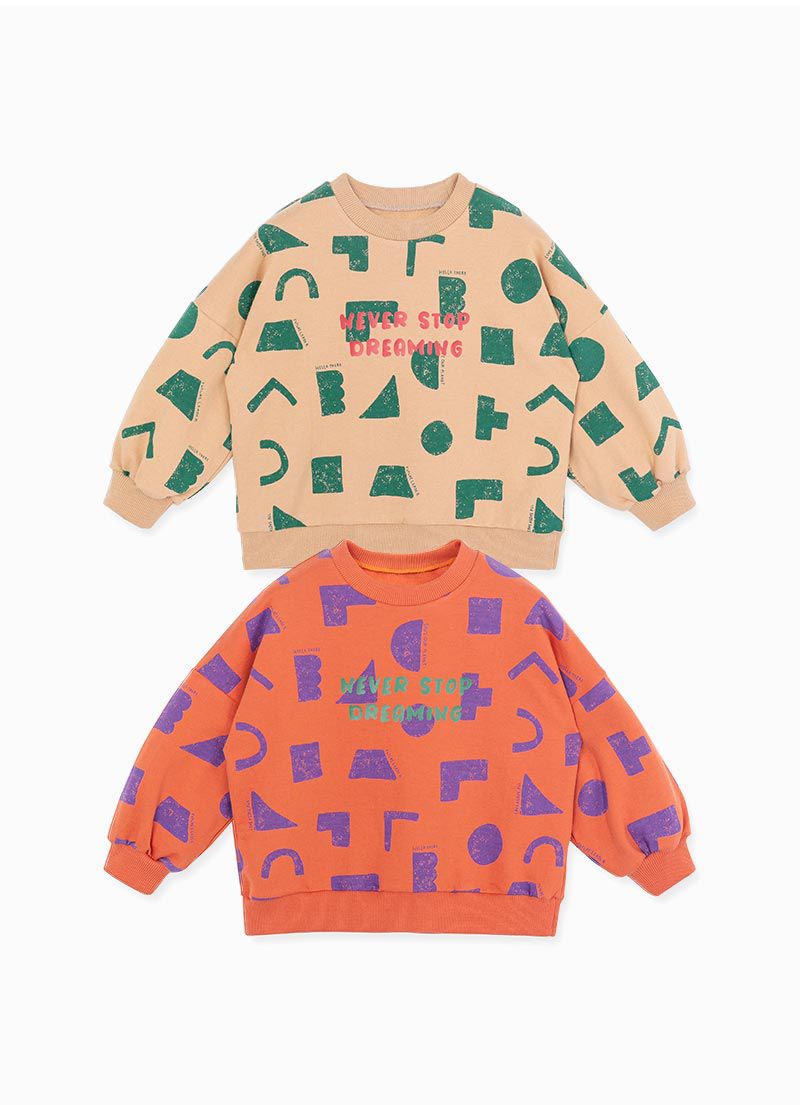 韓國 OZKIZ - 幾盒積木印長袖大學T-橘