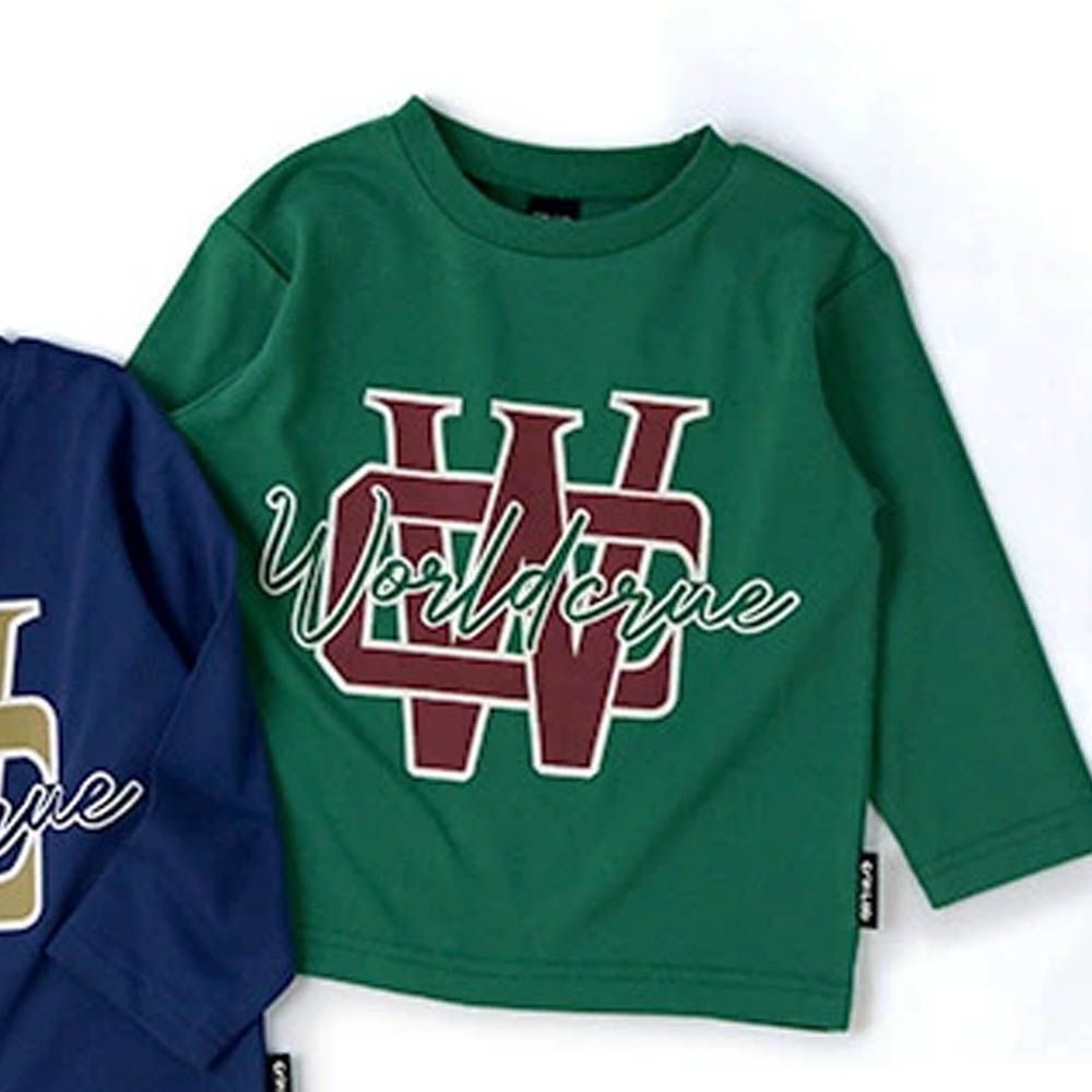 [推薦]定番印花薄長袖上衣-英文LOGO-濃綠