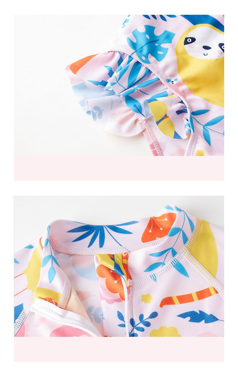 361° - 兒童卡通圖短袖連身泳衣-動物樂園-粉色