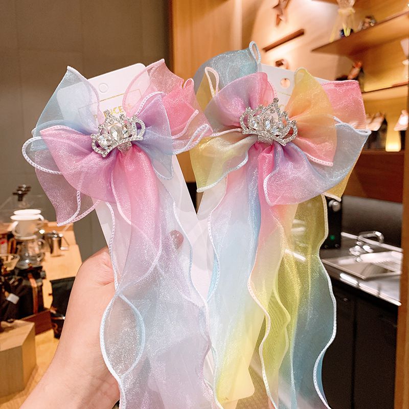 公主風唯美漸層緞帶髮夾-皇冠-藍+紫