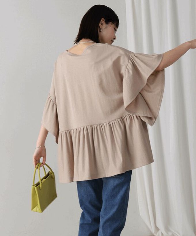 日本 Bab - 透氣嫘縈飄逸大寬袖上衣-黑