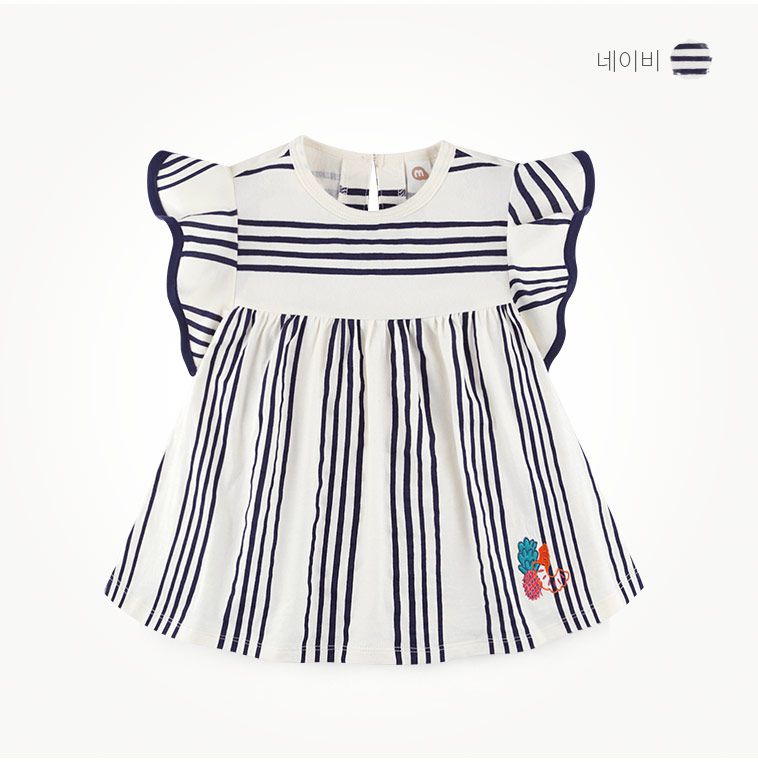 韓國 milk mile - 荷葉袖條紋上衣-深藍