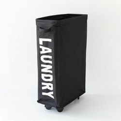 Vanibaby - 北歐風牛津布髒衣籃洗衣籃-附滾輪-黑色