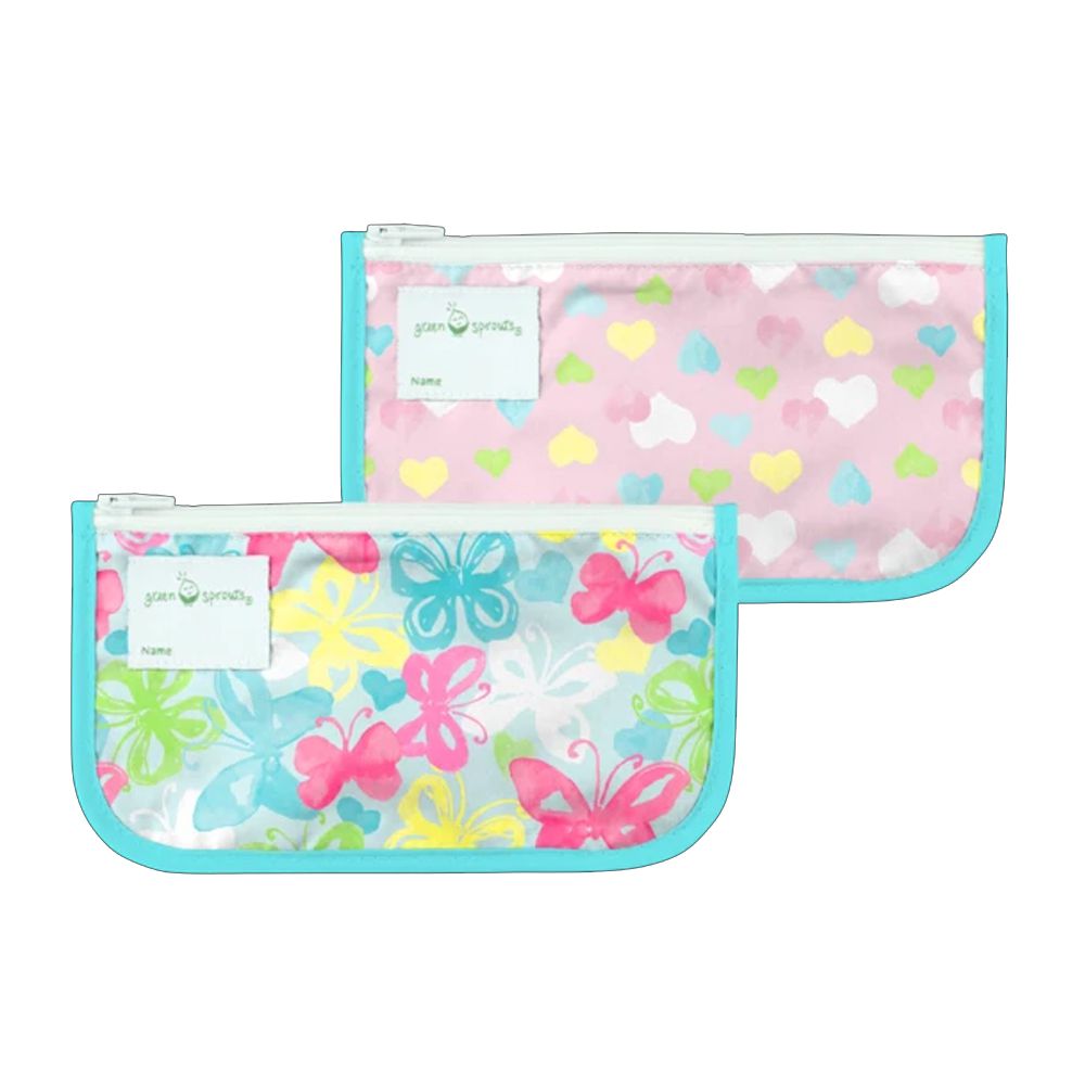 美國 green sprouts - 小綠芽可攜式零食袋、食物袋與小物收納袋(可攜帶固齒器/奶嘴) 兩入組-蝴蝶甜心