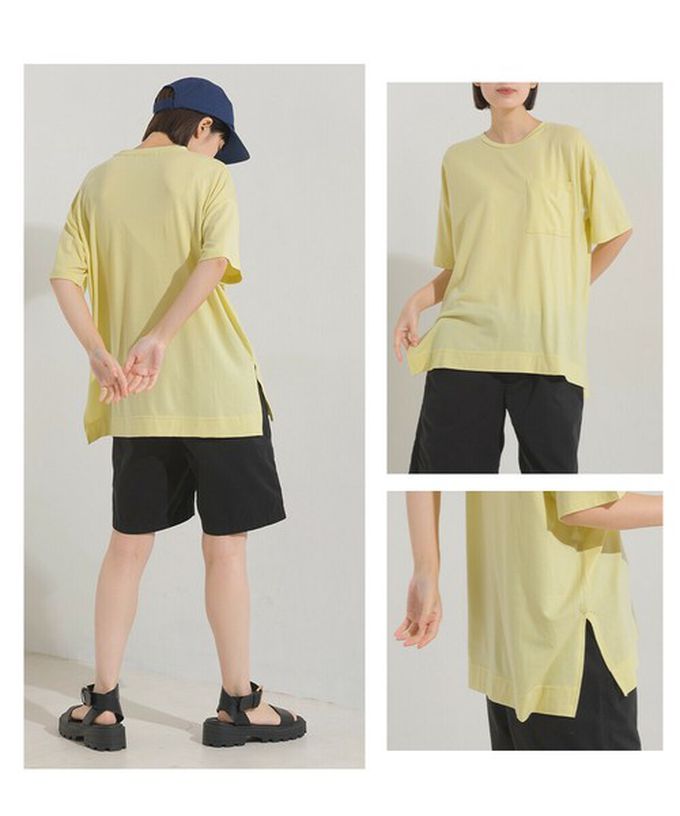 日本 OMNES - 涼感抗UV 清爽口袋短袖上衣-淺黃