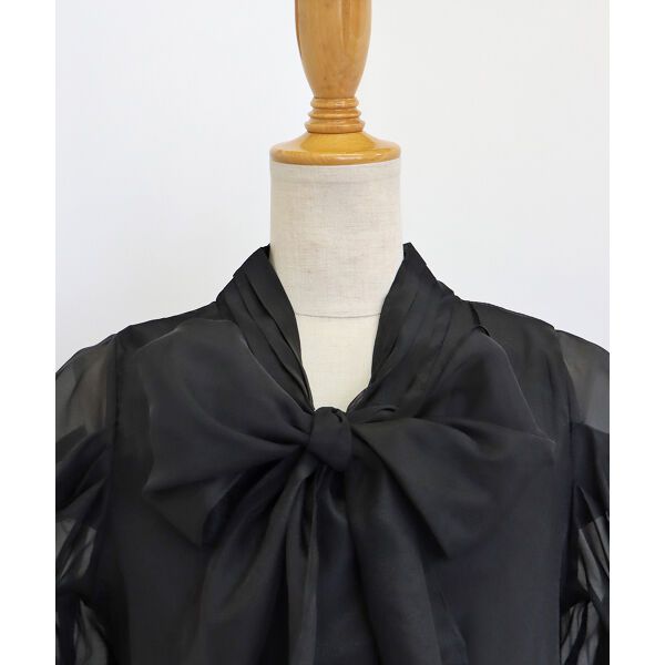 日本 BLUE EAST - 氣質薄紗蝴蝶結泡泡短袖上衣-白