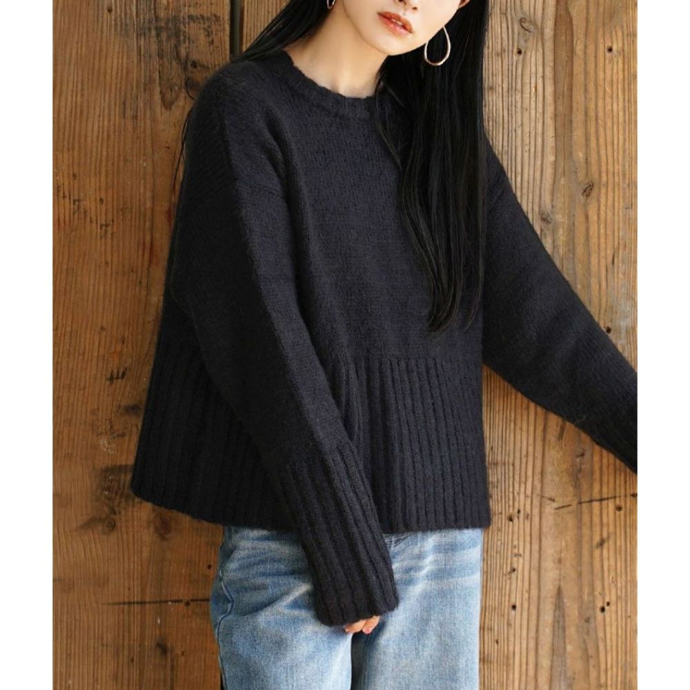 日本 zootie - 羊毛感柔軟羅紋寬鬆毛衣-黑