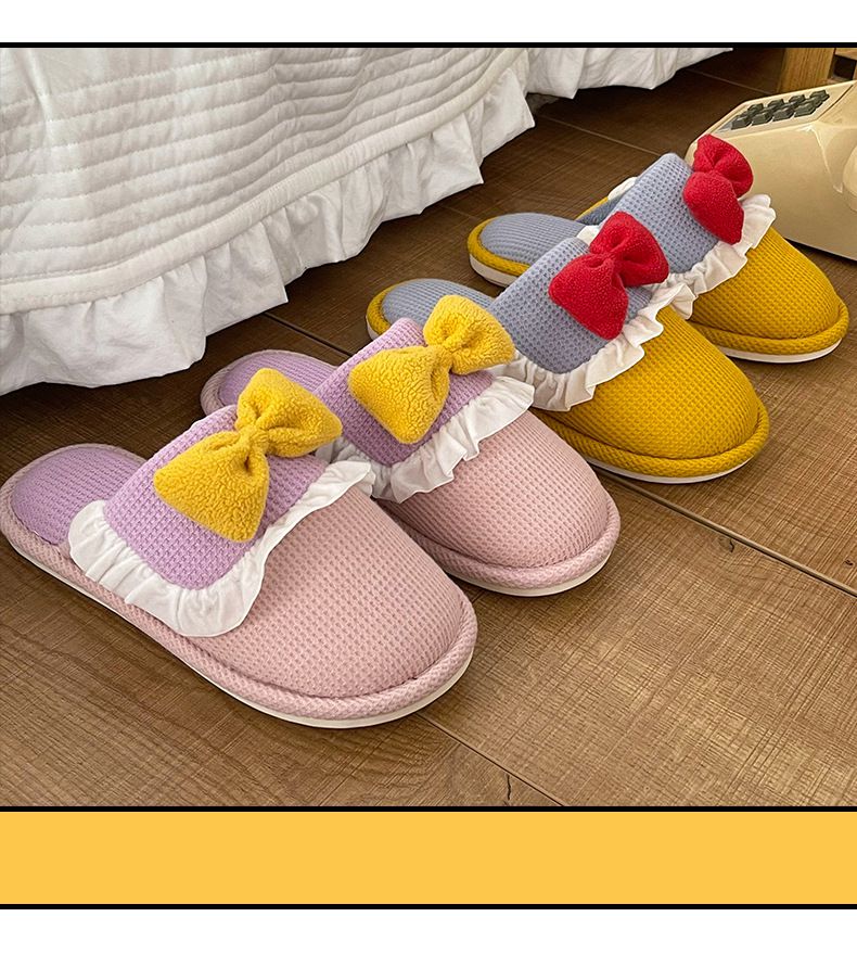 鬆餅格紋保暖室內拖鞋-藍紫色