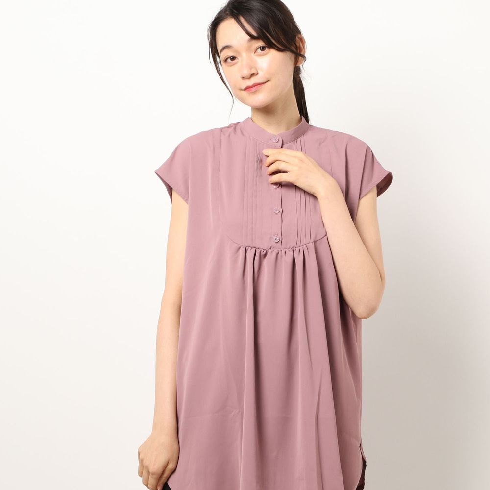 日本 Riche Glamour - 胸口小百褶抓皺設計無袖上衣-紫