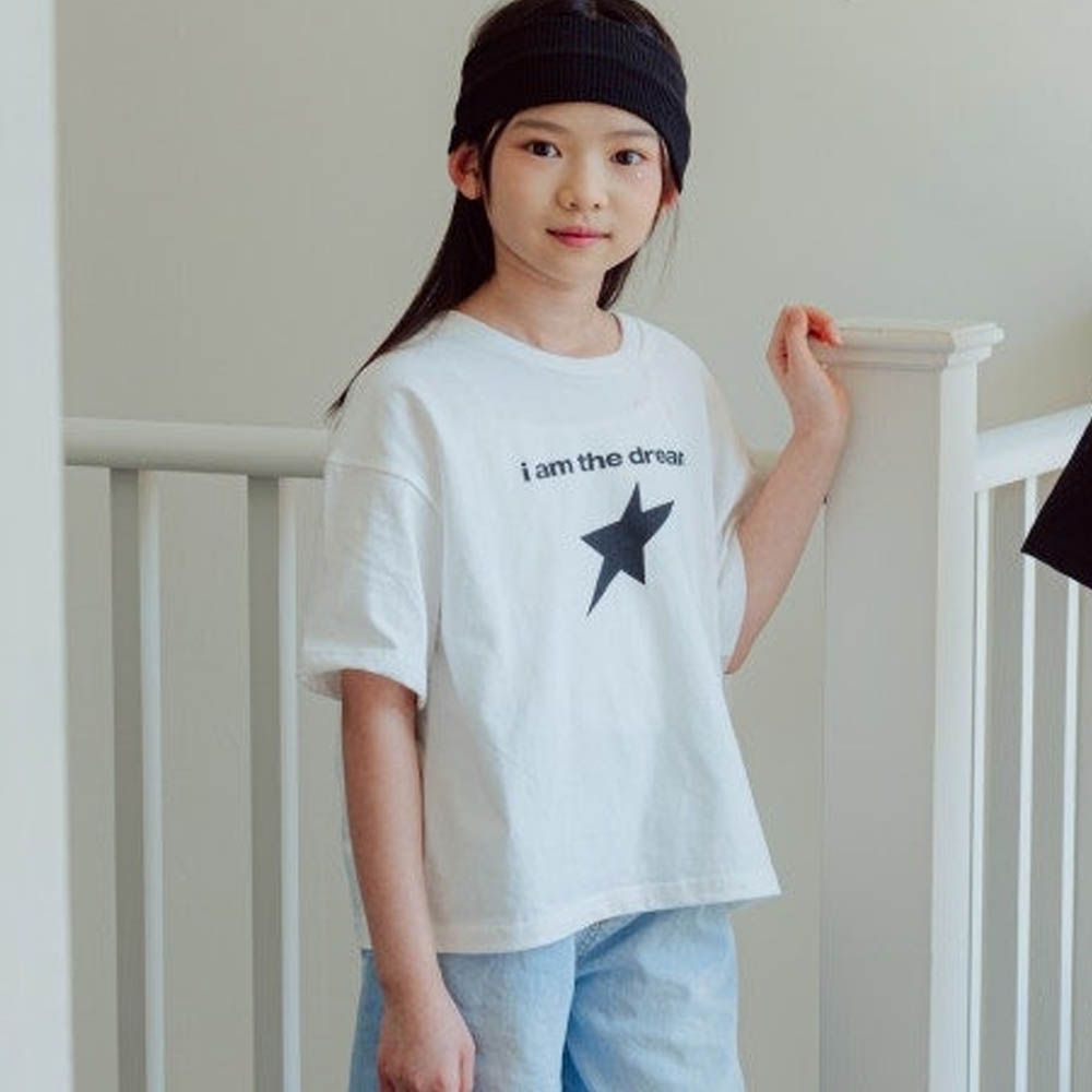 潮流星星印短袖上衣-白