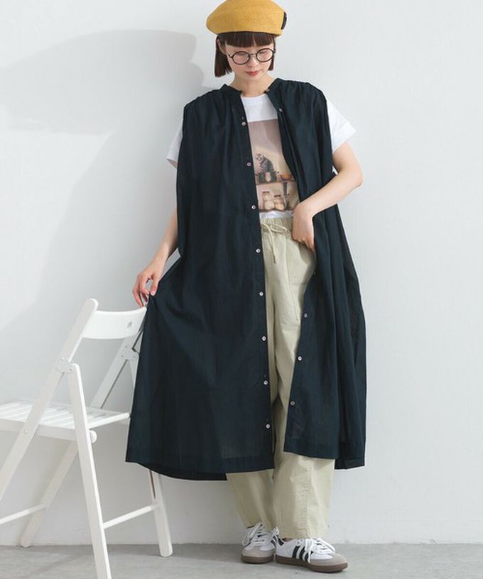 日本 Lupilien - 100%印度棉 清爽素色無袖洋裝-黑