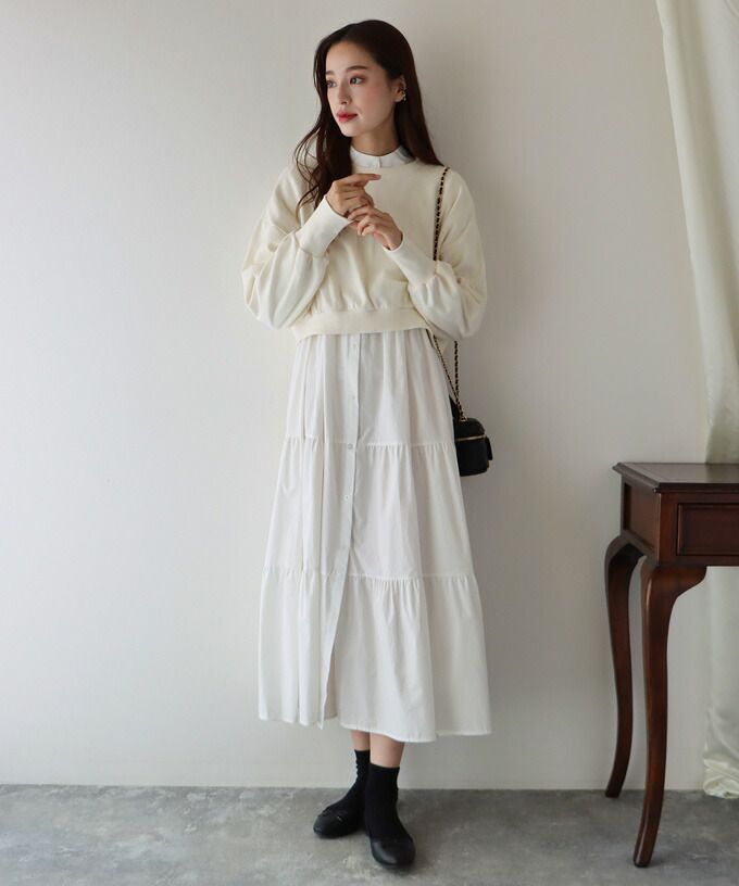 日本 BLUE EAST - 圓領百搭短版長袖上衣-草綠