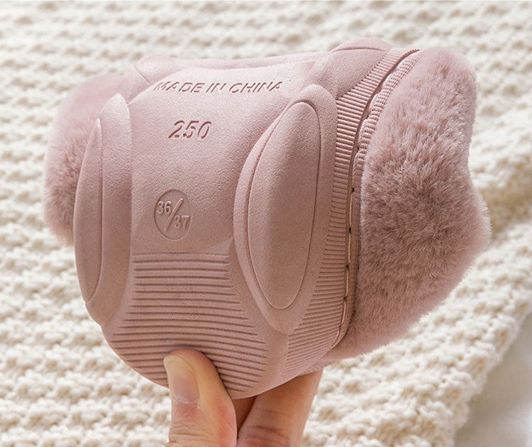 毛毛保暖室內拖鞋-大耳朵兔子-淡粉色