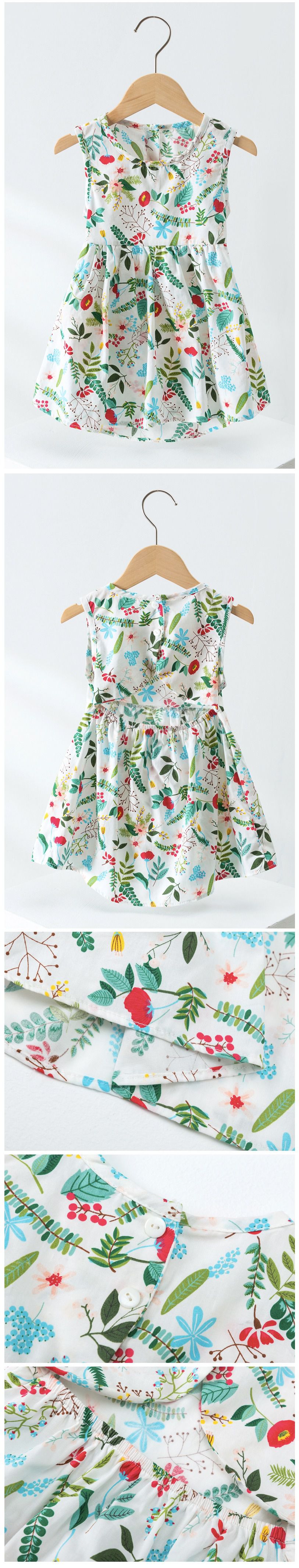 純棉背心洋裝(露背款)-花花與葉子-白色