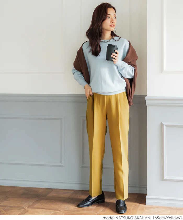 日本 COCA - 修身美型打褶西裝褲-芥黃