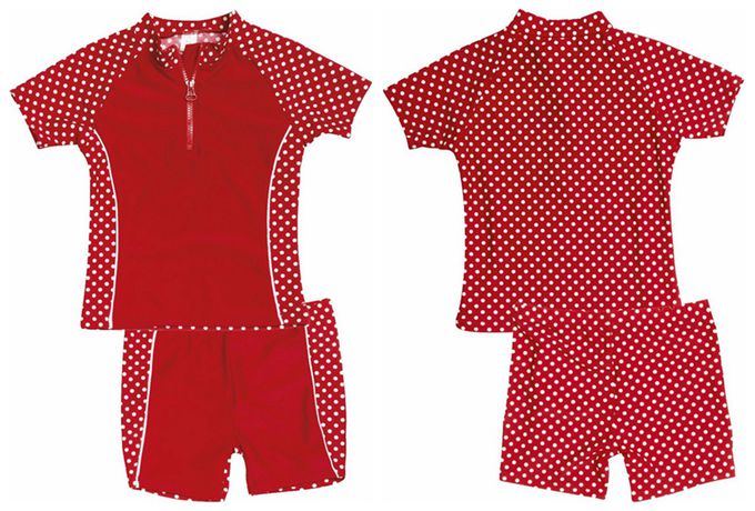 德國Playshoes - 抗UV防曬短袖兩件組兒童泳裝-復古波點