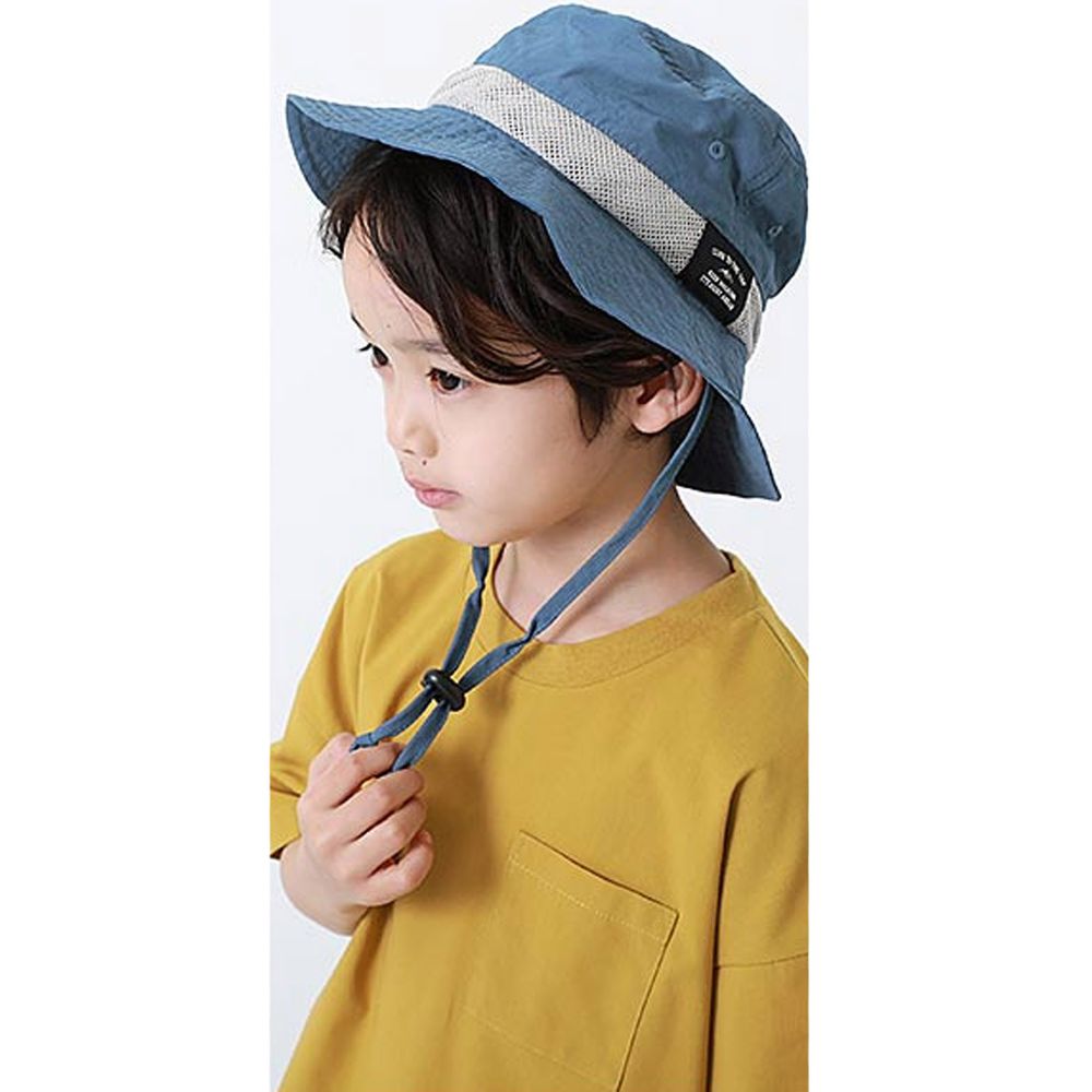 日本 devirock - 撥水加工抗UV可收納透氣兒童遮陽帽(附帽帶)-灰藍