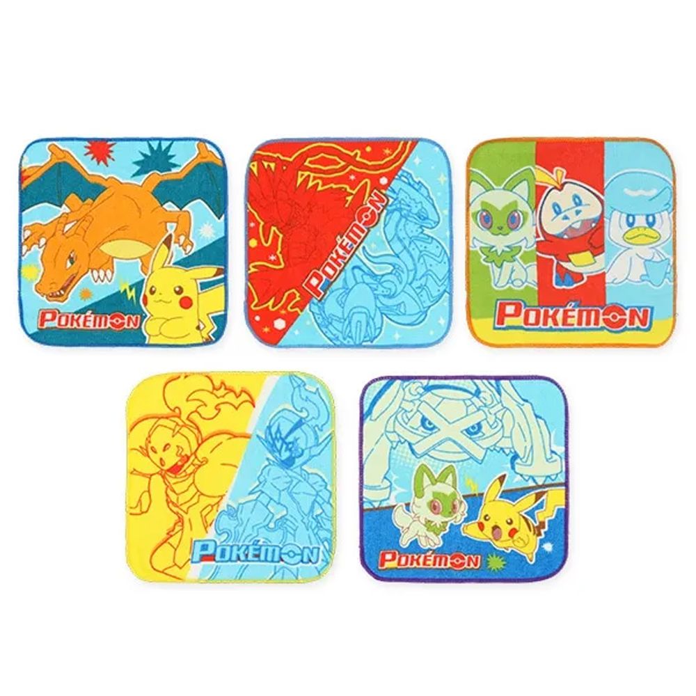 純棉上學擦手巾/手帕(5入組)-卡通人物寶可夢-決鬥係 (16×16cm)