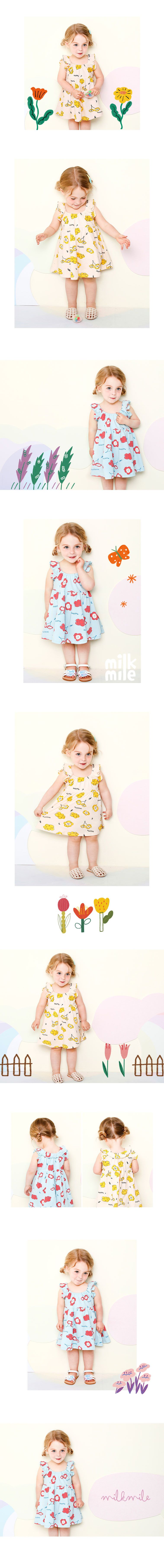 韓國 milk mile - 荷葉袖微笑花朵洋裝-象牙白