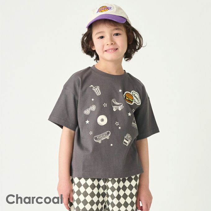 日本 evercloset - 100%棉 漢堡貼布短袖上衣-淺綠