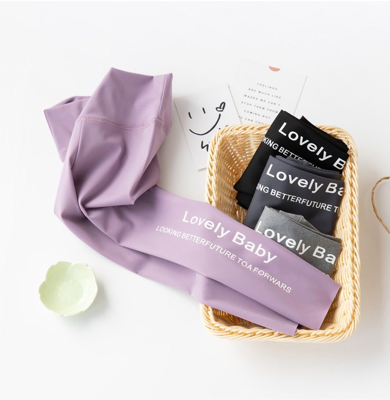 FANMOU - 高腰彈力內搭褲/瑜珈褲-英文字母-深藍色