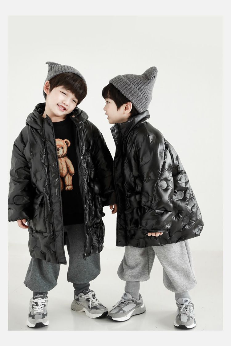 TONGMO - (90%鴨絨)可拆卸太空感立領羽絨外套-熊熊-米白色