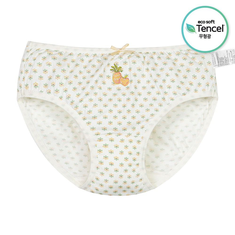 天絲纖維透氣三角褲(女寶)-小花水果插畫-米