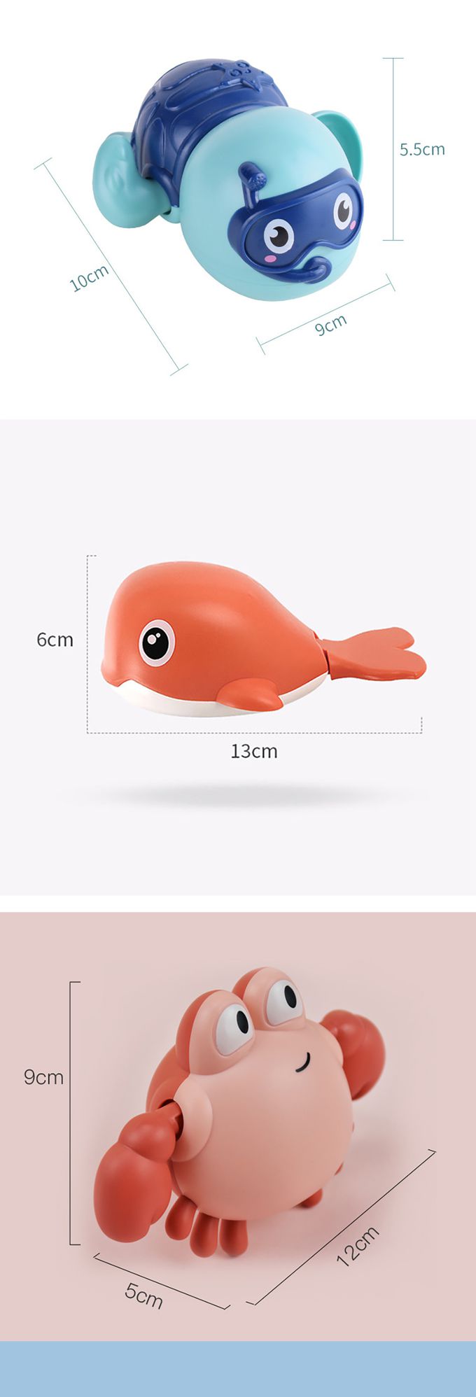 JoyNa - 洗澡小玩具 烏龜/鯨魚/螃蟹 發條式安心使用-隨機5隻入