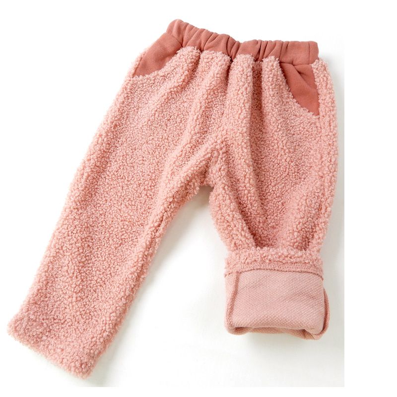 日本 ZOOLAND - 泰迪熊毛絨保暖長褲-兔子屁屁-桃粉