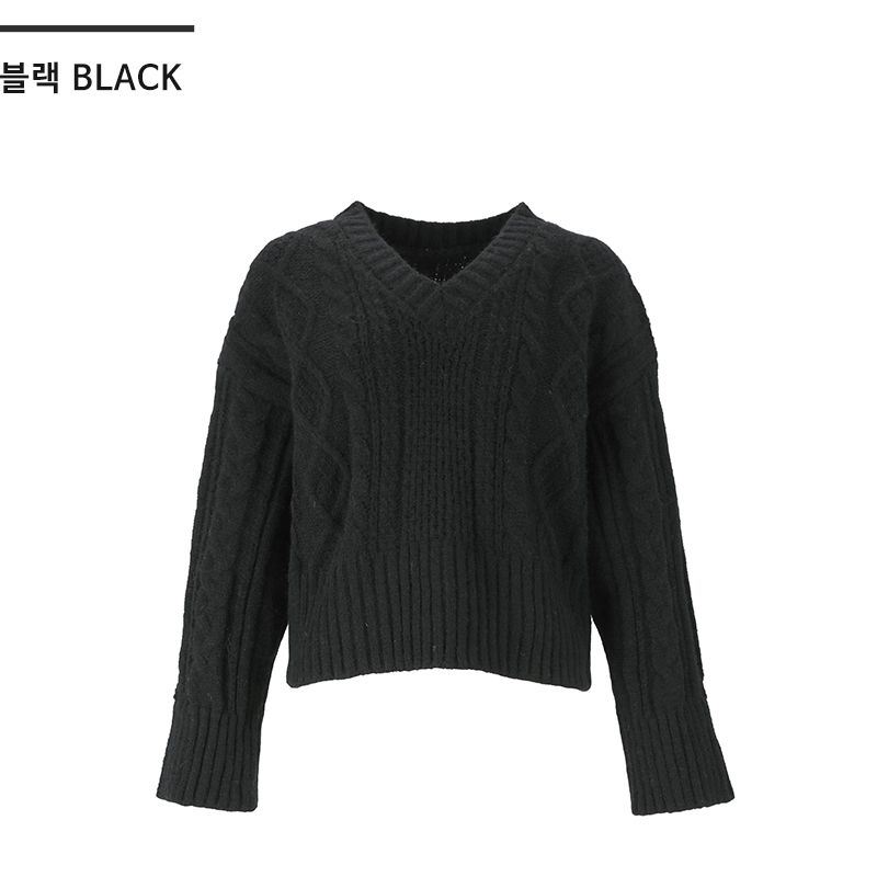 韓國 SOUP - V字紋路針織毛線衣-淺灰 (Free)