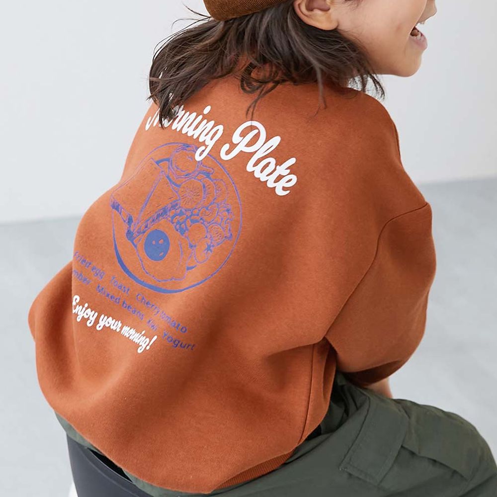 熱銷定番 裏起毛落肩大學長袖上衣-美式早餐-磚橘